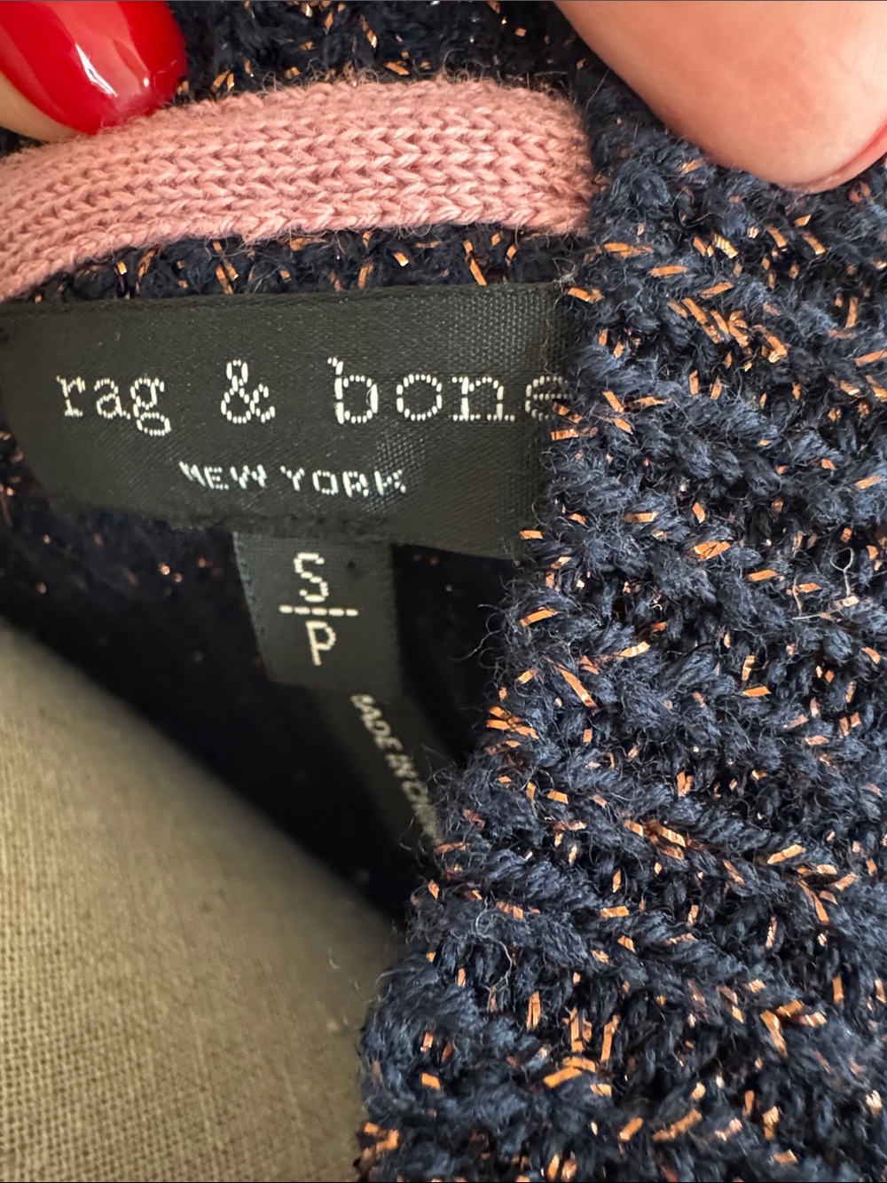 rag & bone Navy/purple Metallic Ribbed Crewneck Sweater merino wool - Picture 3 of 6